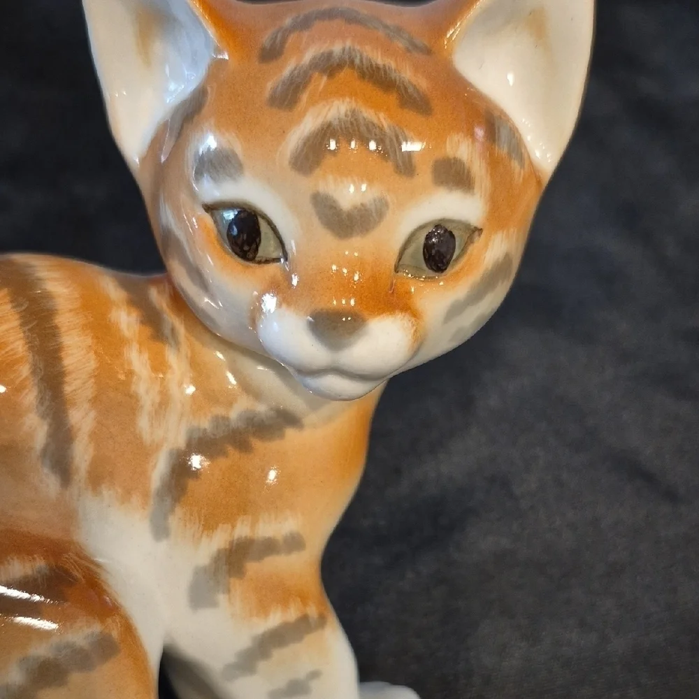 Lomonosov Large Rare Porcelain Tabby Cat Figurine